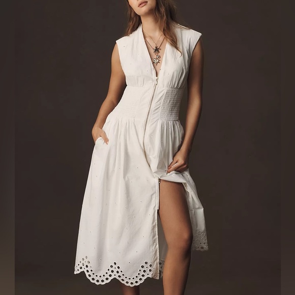Anthropologie Dresses & Skirts - NWT! Anthropologie Tommie Cap-Sleeve Smocked Front-Zip Shirt Dress Eyelet-Trim